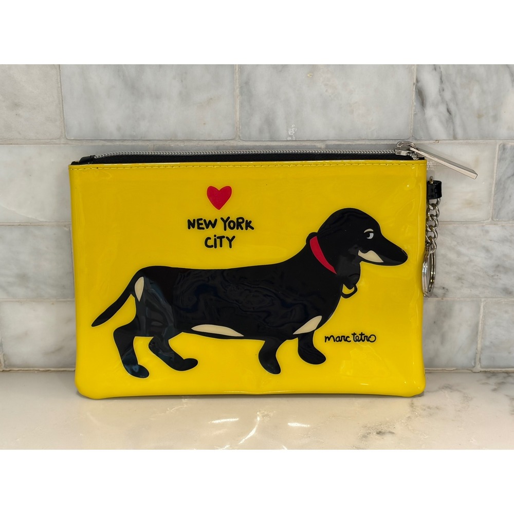 Marc Tetro New York City Dachshund Yellow PVC Zip Pouch Keychain Clutch Bag